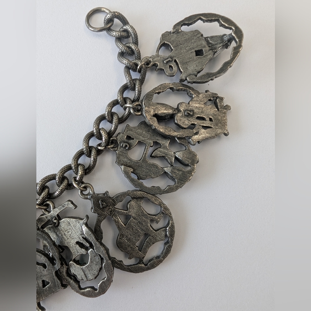VTG FLORENZA SILVER TONE RHINESTONE ZODIAC CHARM BRACELET HEAVY - Picture 13 of 16